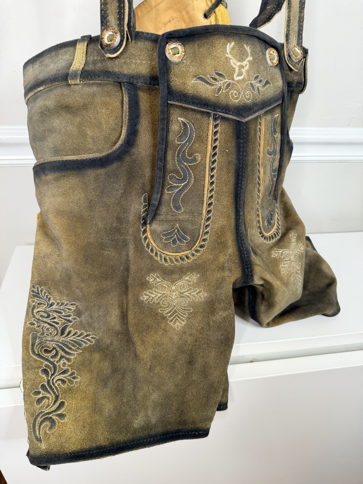 Bavaria Trachten Mens 42 Genuine Leather Light Brown Lederhosen Oktoberfest