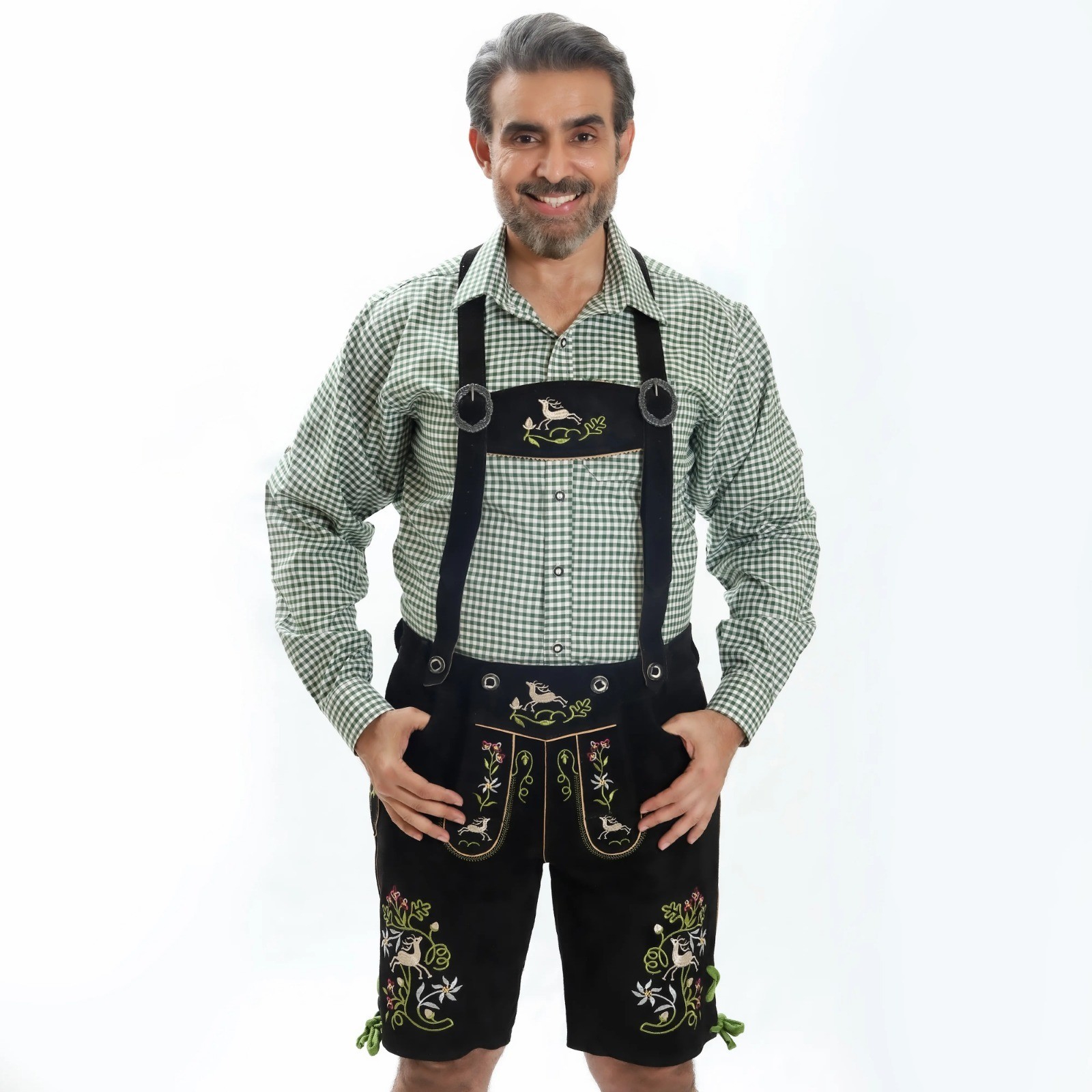 Black Lederhosen with Suspenders – Authentic Bavarian Lederhosen – Suede Leather