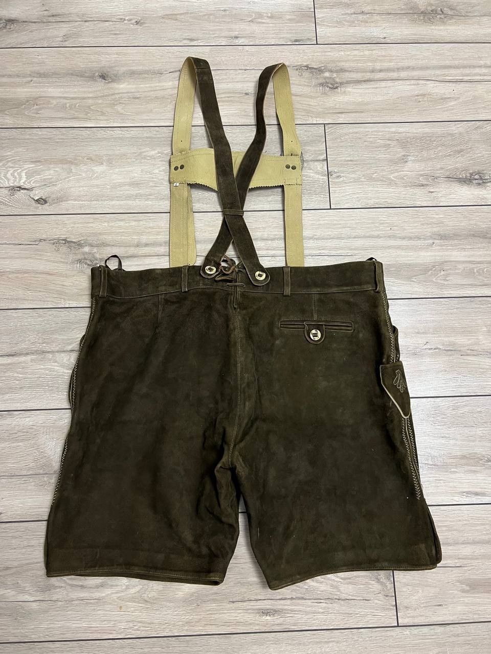 Men’s Marjo Bavarian Oktoberfest Lederhosen bib Shorts Leather sz 64 44×10