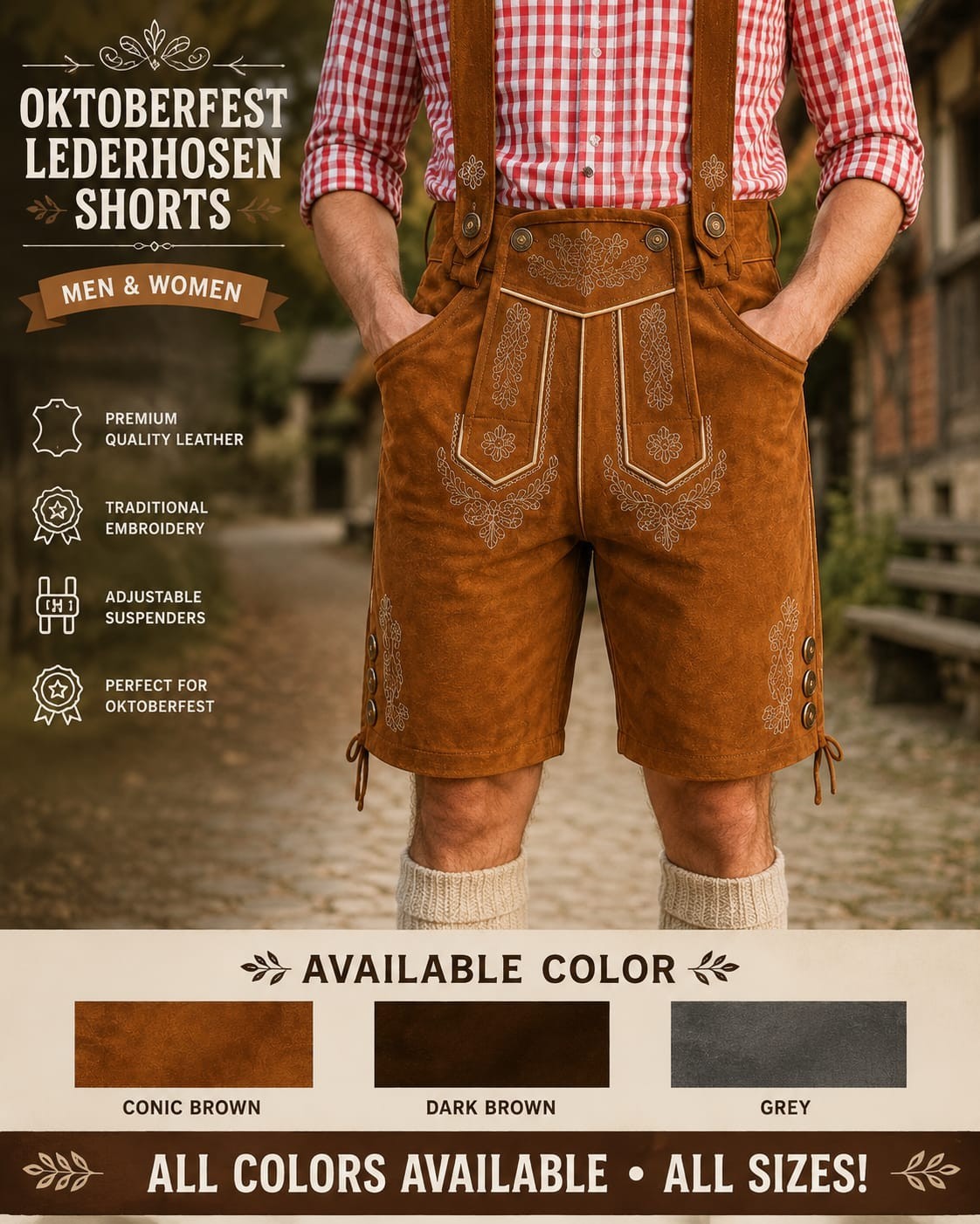 NEW Bavarian Oktoberfest Lederhosen Shorts Tracht Costume Men Women Kid All Size
