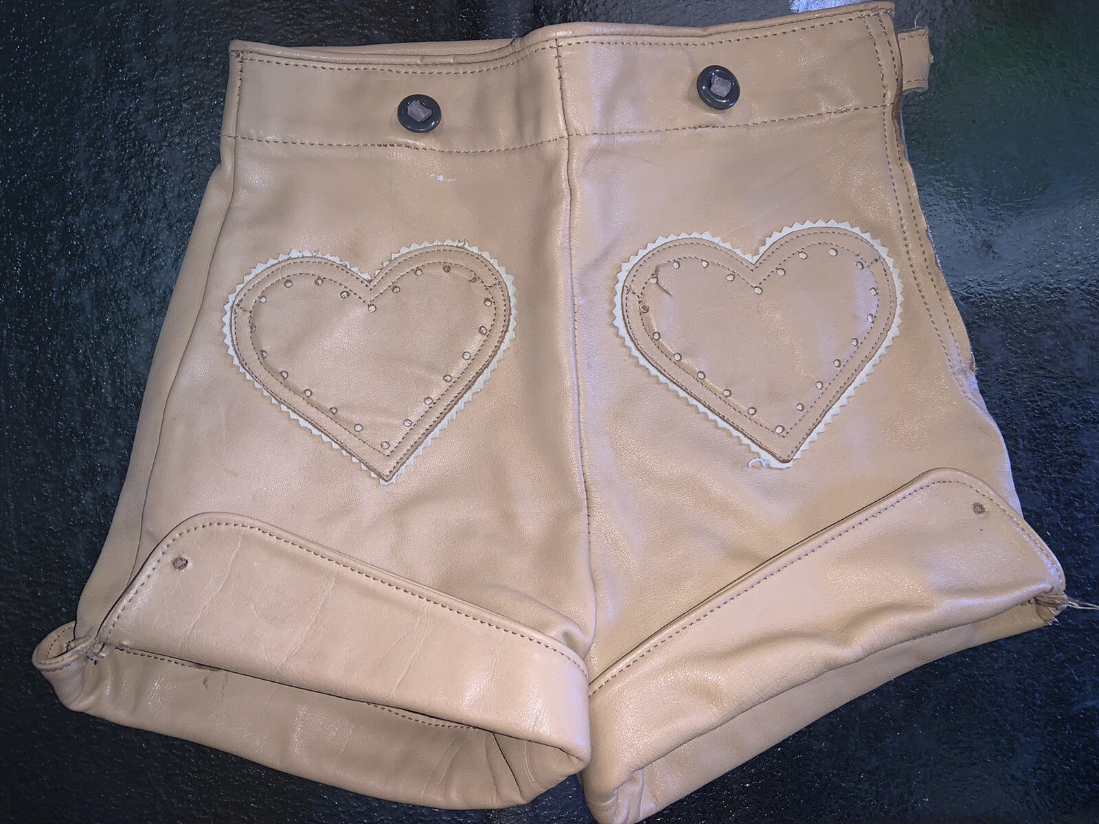 VTG 60s German Lederhosen Child Shorts SOFT Leather Oktoberfest Heart Pockets