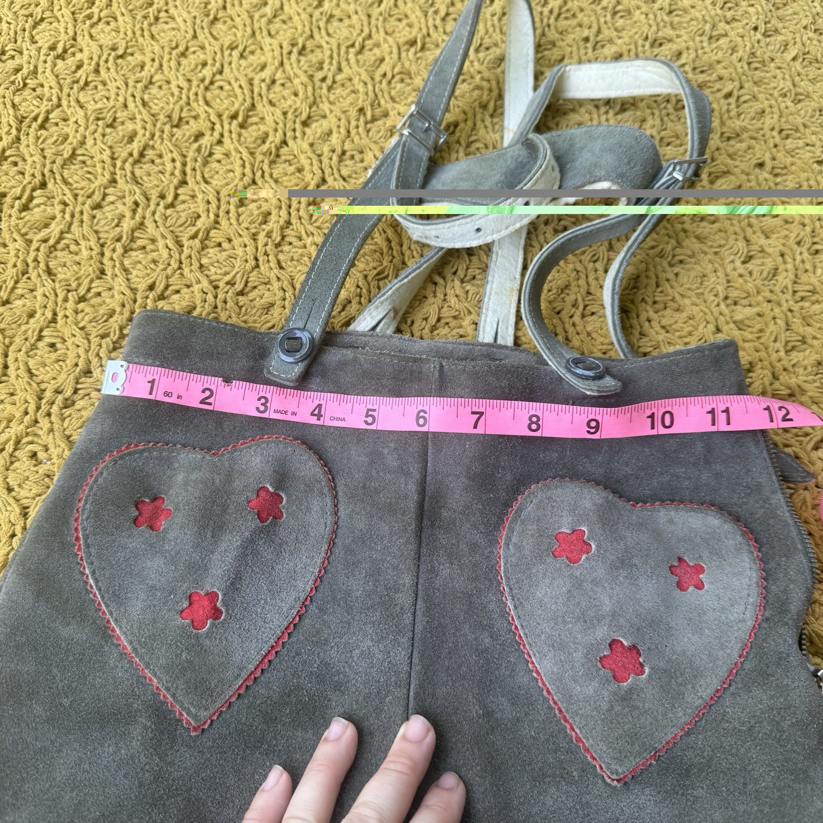 Vintage Suede Shorts Bavarian German Lederhosen Kids Heart Pockets Hot Buns