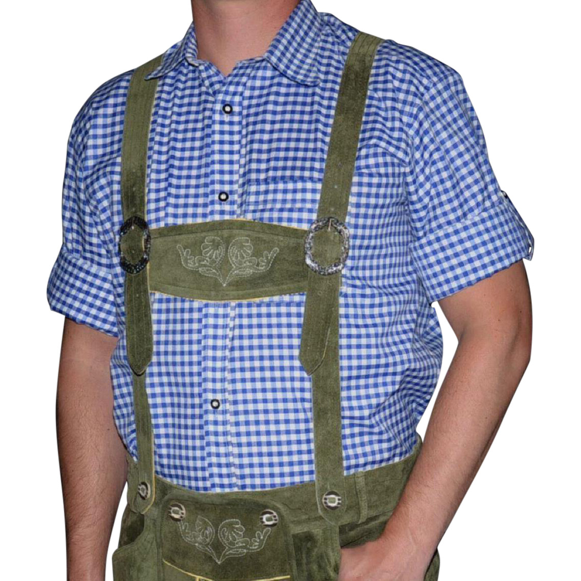 M L XL Cotton Men German Shirt BLUE Striped Lederhosen Oktoberfest Trachten