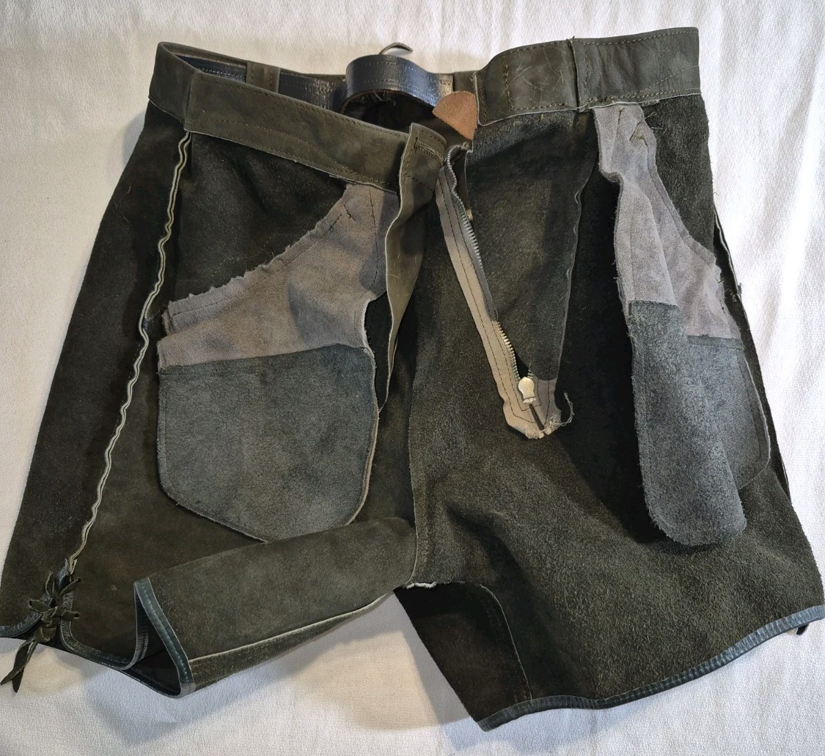 Vintage German Leather Lederhosen Breeches Green Black Octoberfest