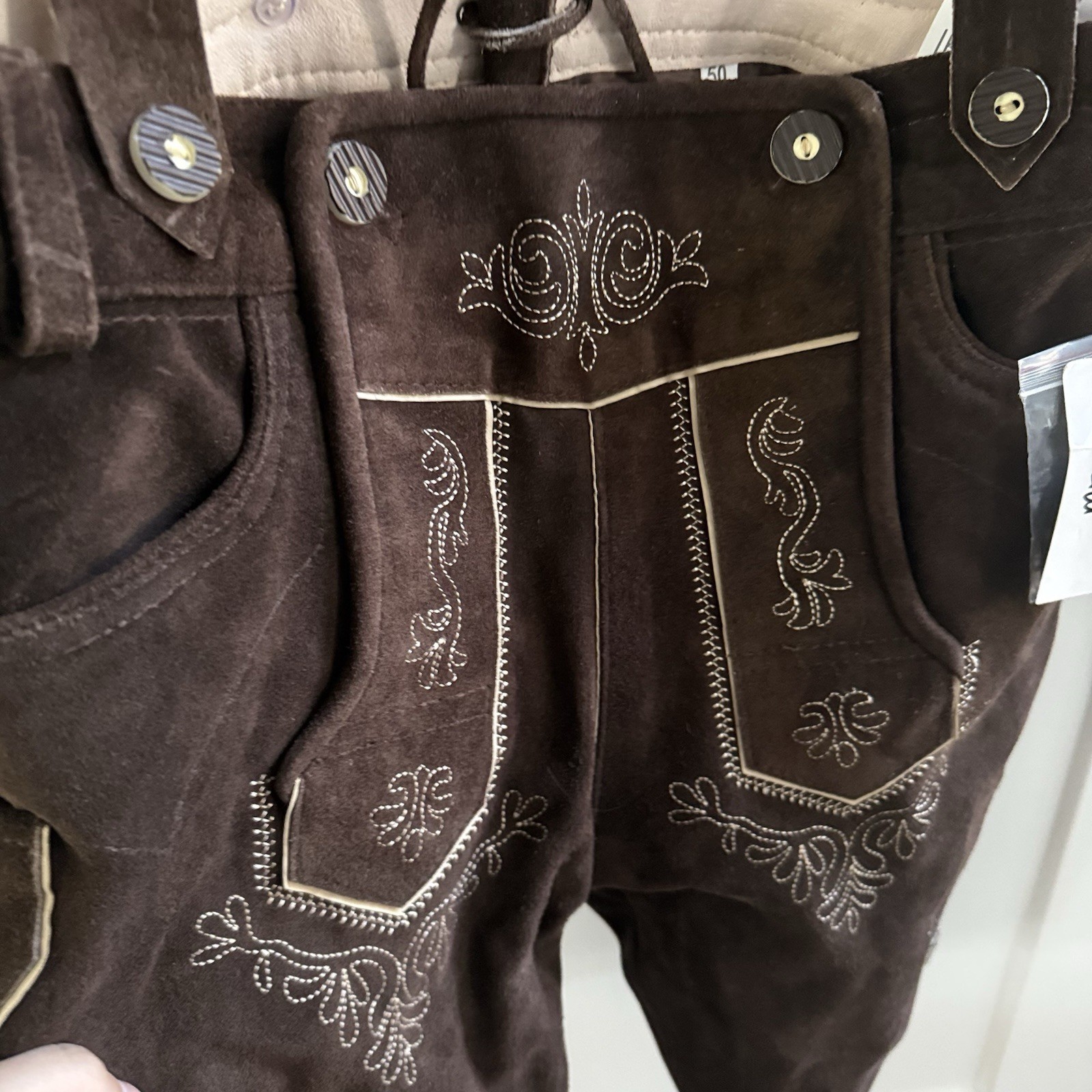 Lederhosen4U German Lederhosen Shorts Suspenders Size 50 Brown Heavy Leather
