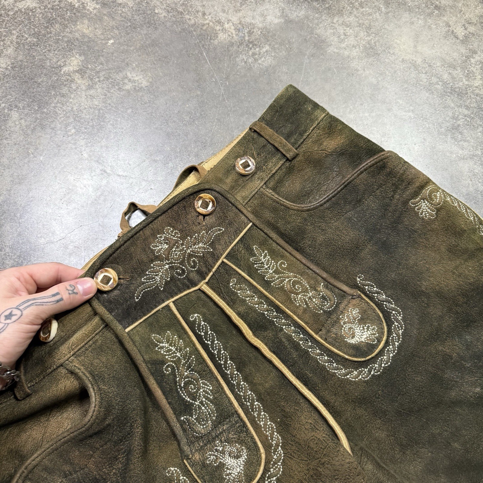 Vintage Authentic Bavarian Lederhosen Leather Embroidered Renaissance Shorts