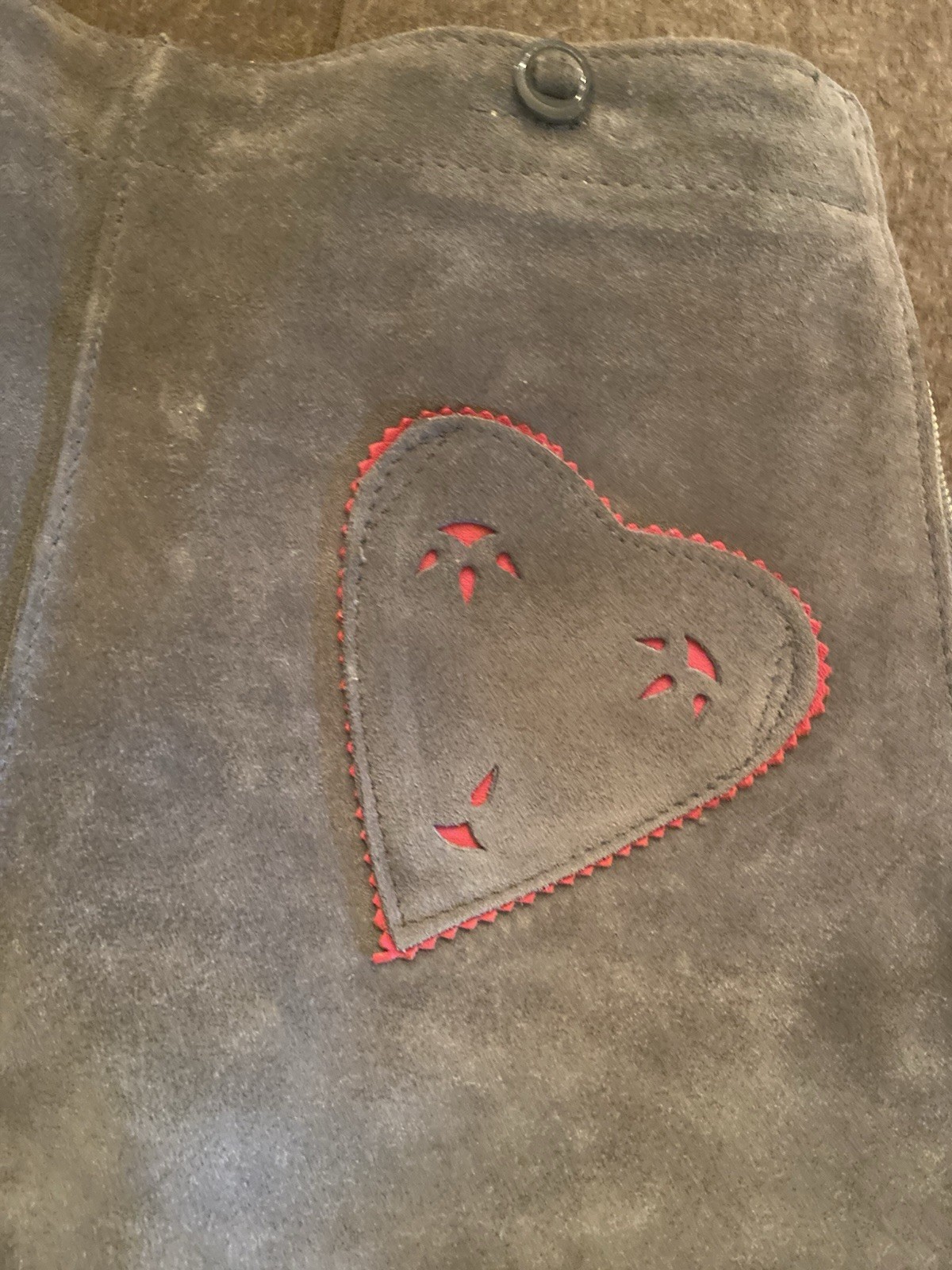 Vintage Suede Shorts Bavarian Lederhosen 13 inch Waist Heart Pockets Hot Buns