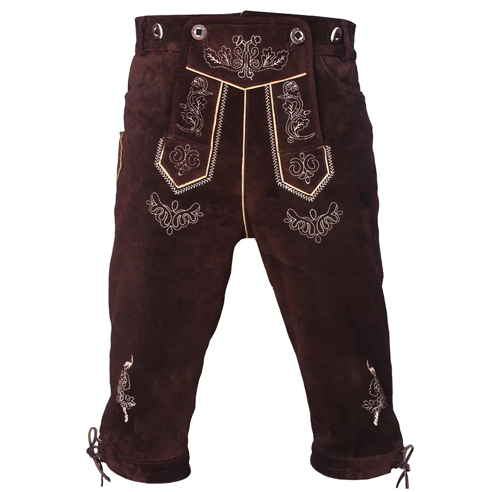Mens Kniebundhosen Suede Leather Lederhosen Bavarian Trachten Shorts& Suspenders