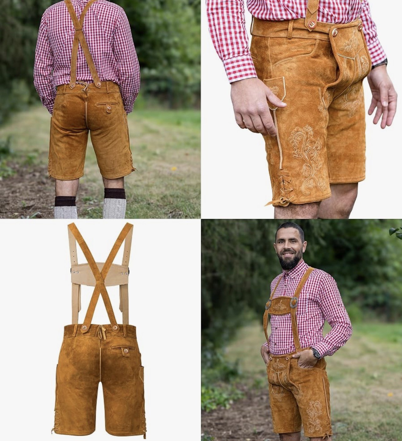 Schonoberger Trachten Couture Lederhosen Brown Suede German Oktoberfest Size 42