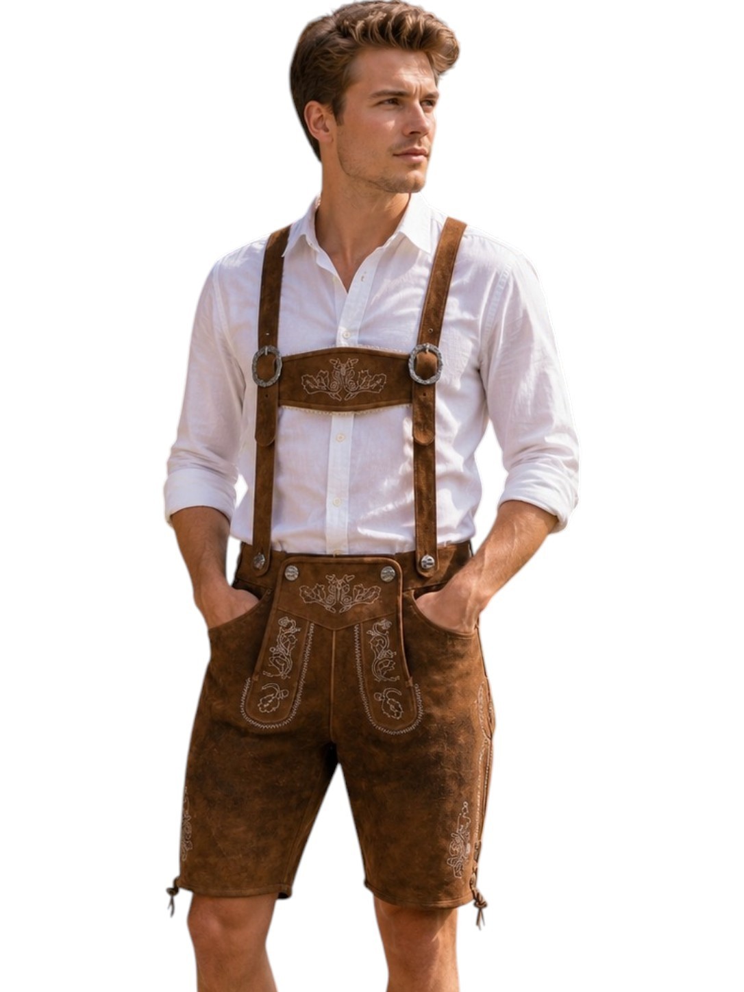 Oktoberfest Lederhosen Men’s Brown Traditional Pants with Embroidery