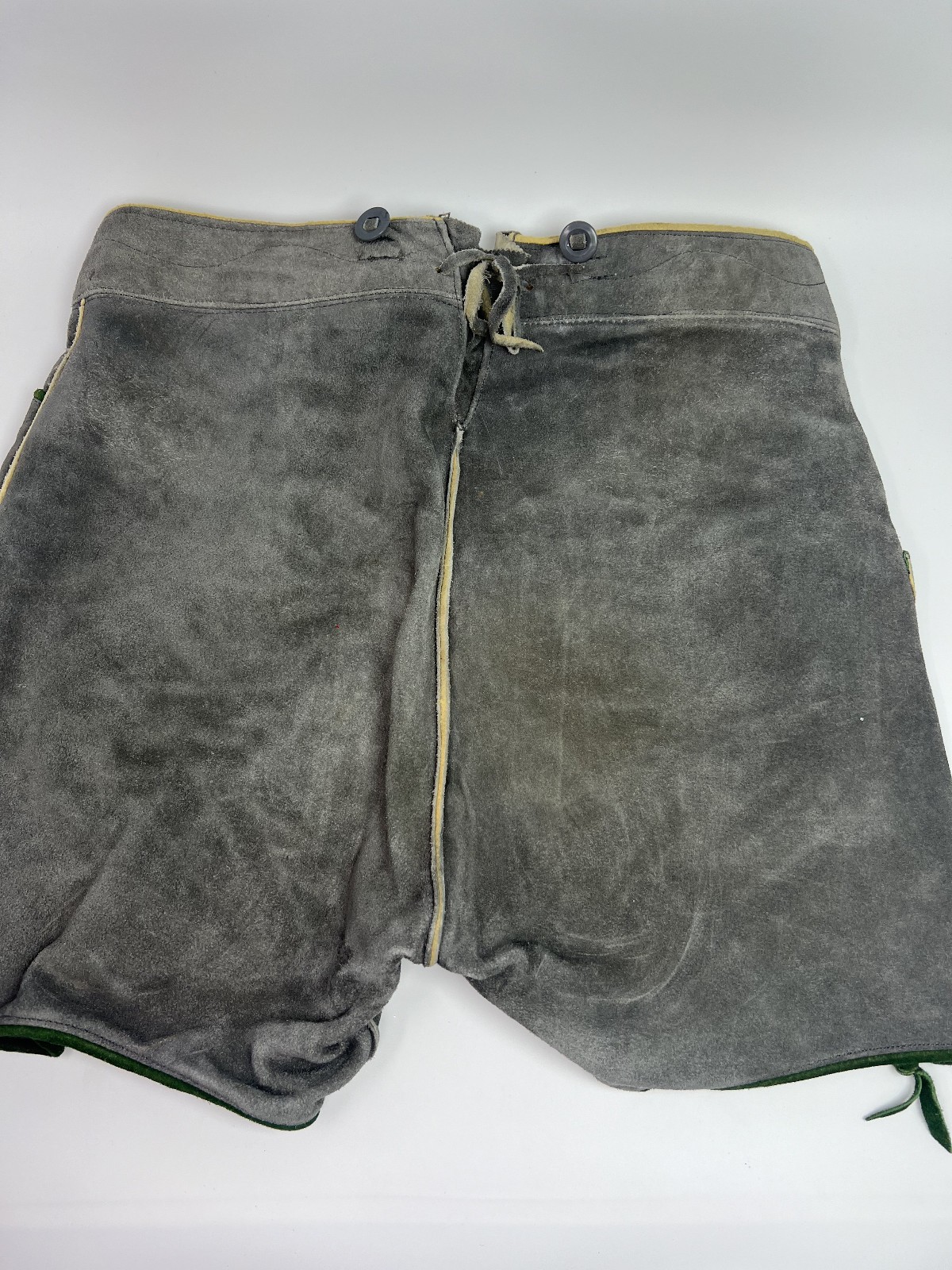 Lederhosen Oktoberfest Suede Leather Gray Shorts Green Trim No Size Tag