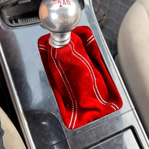 Car Shift Boot Cover, Suede Leather Shift Knob Boot Dust Cover, Red&White