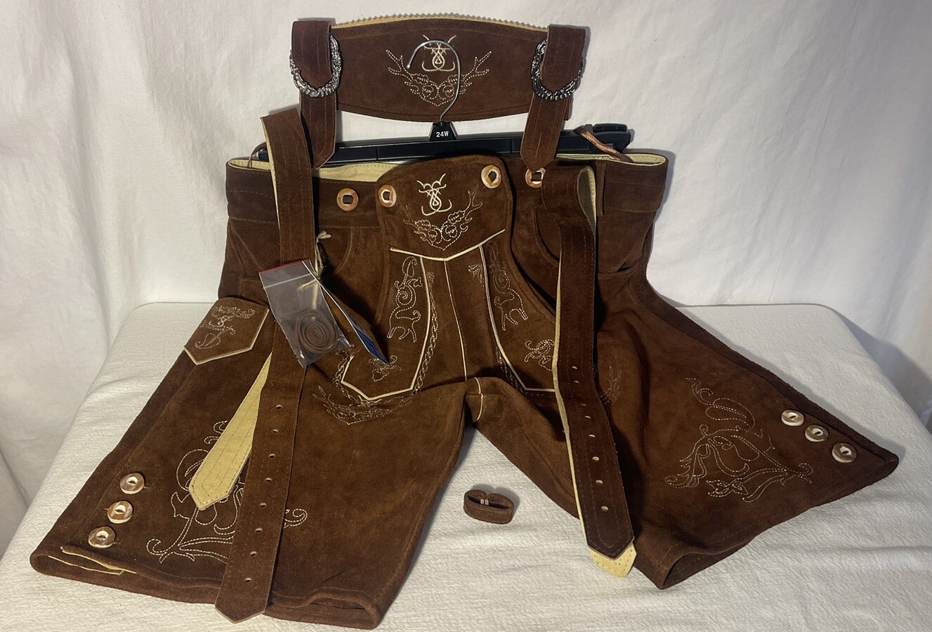 Schoneberger NWT German Lederhosen Size US36 Brown Leather Suede Short Pants NEW
