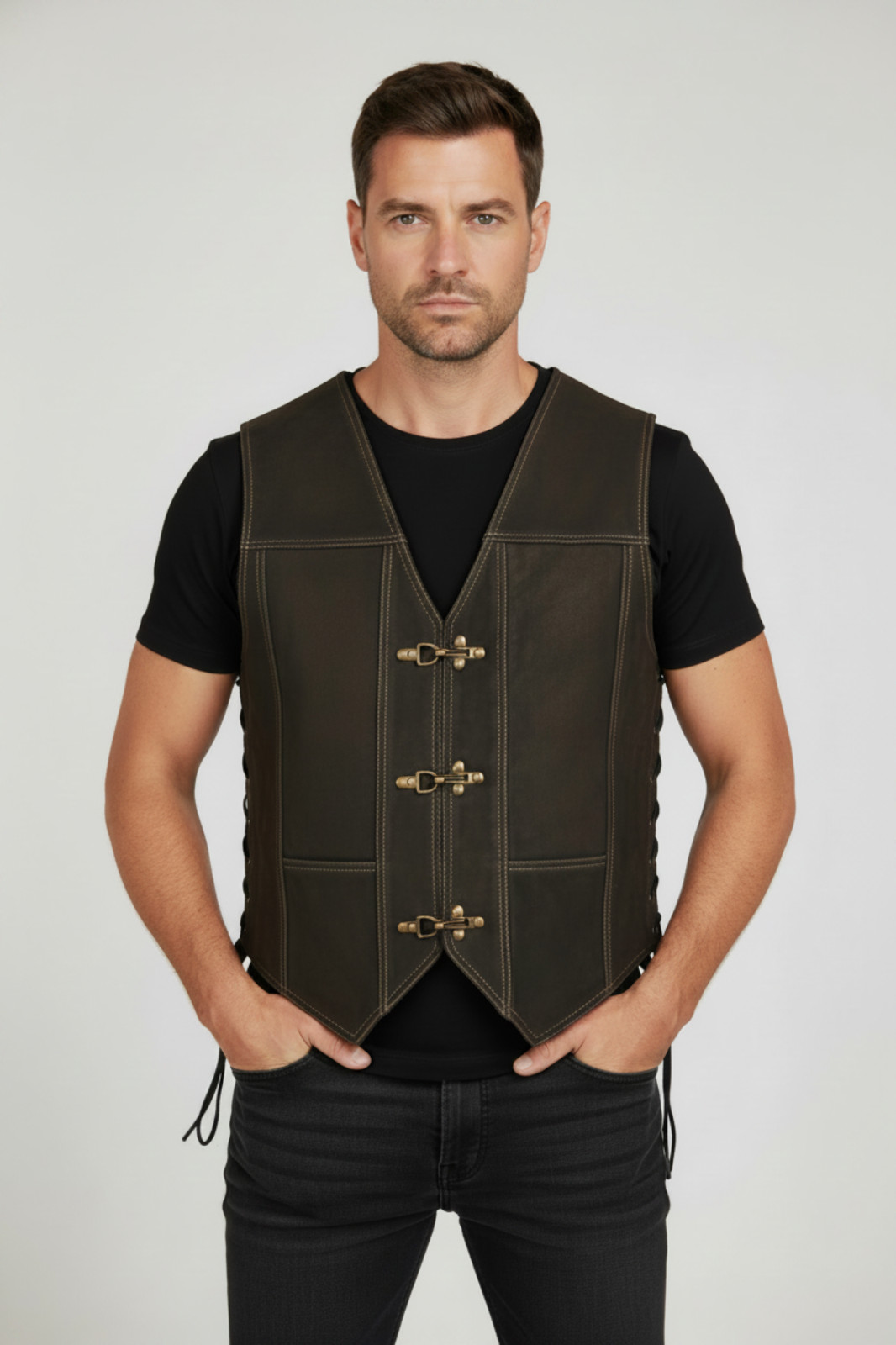 Men Genuine Suede Leather Choco Brown Vest