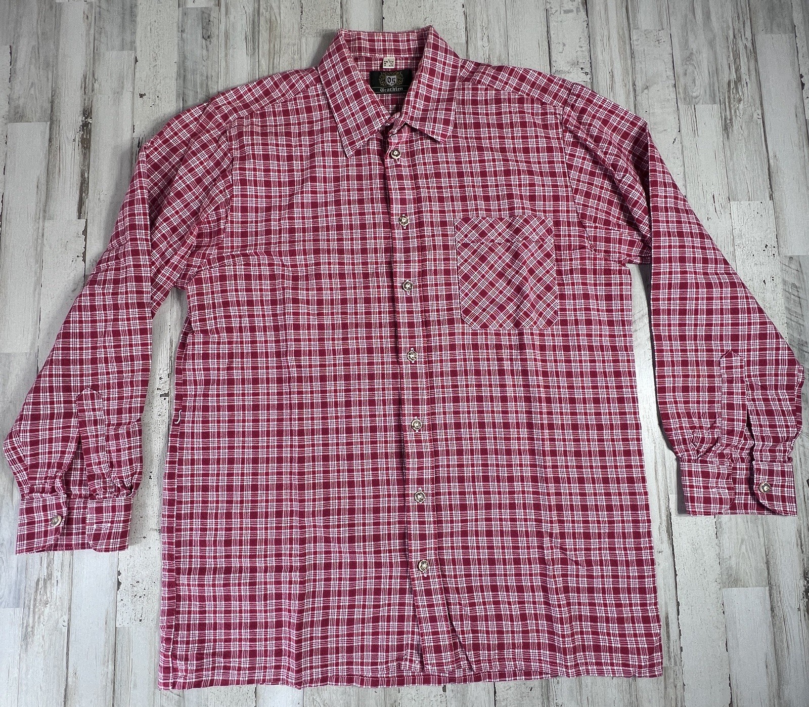 Drachten German Style Men’s Shirt Plaid RED. Sz L OKTOBERFEST,Germany Lederhosen