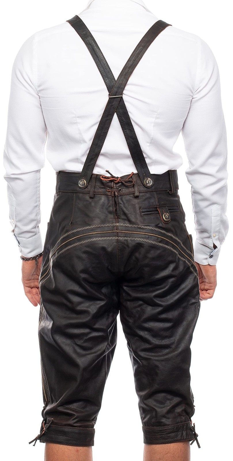 Traditional Lederhosen Men’s CapriLength Dark Brown – Size 50 – Oktoberfest