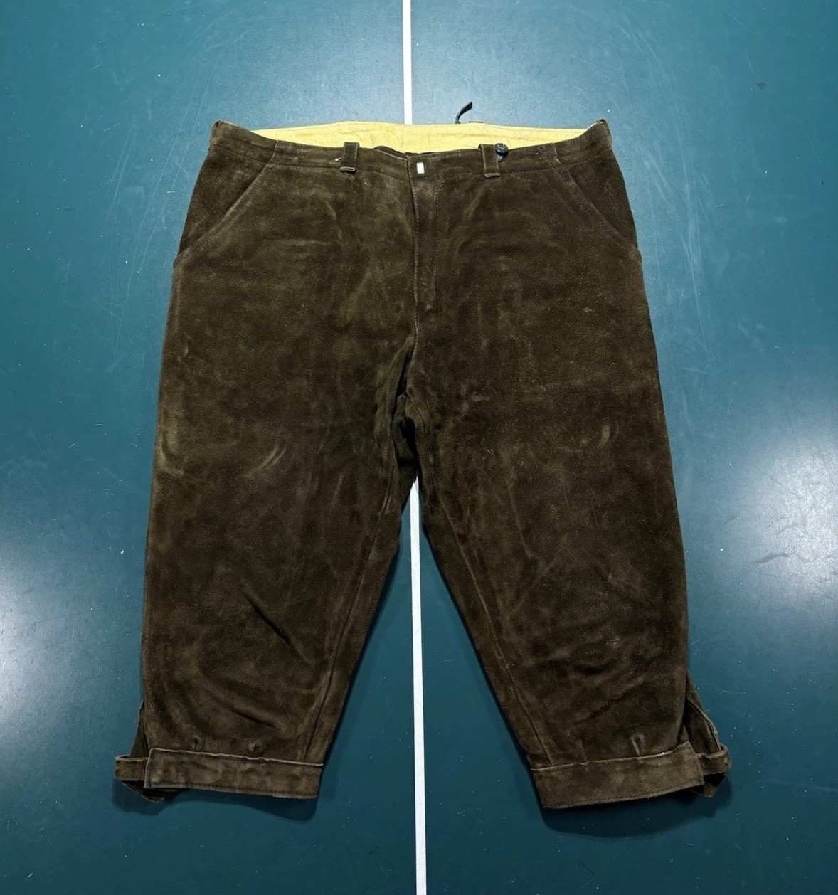 Vtg 40s German Lederhosen Knickerbockers Suede Leather Kniebund Shorts Size 38