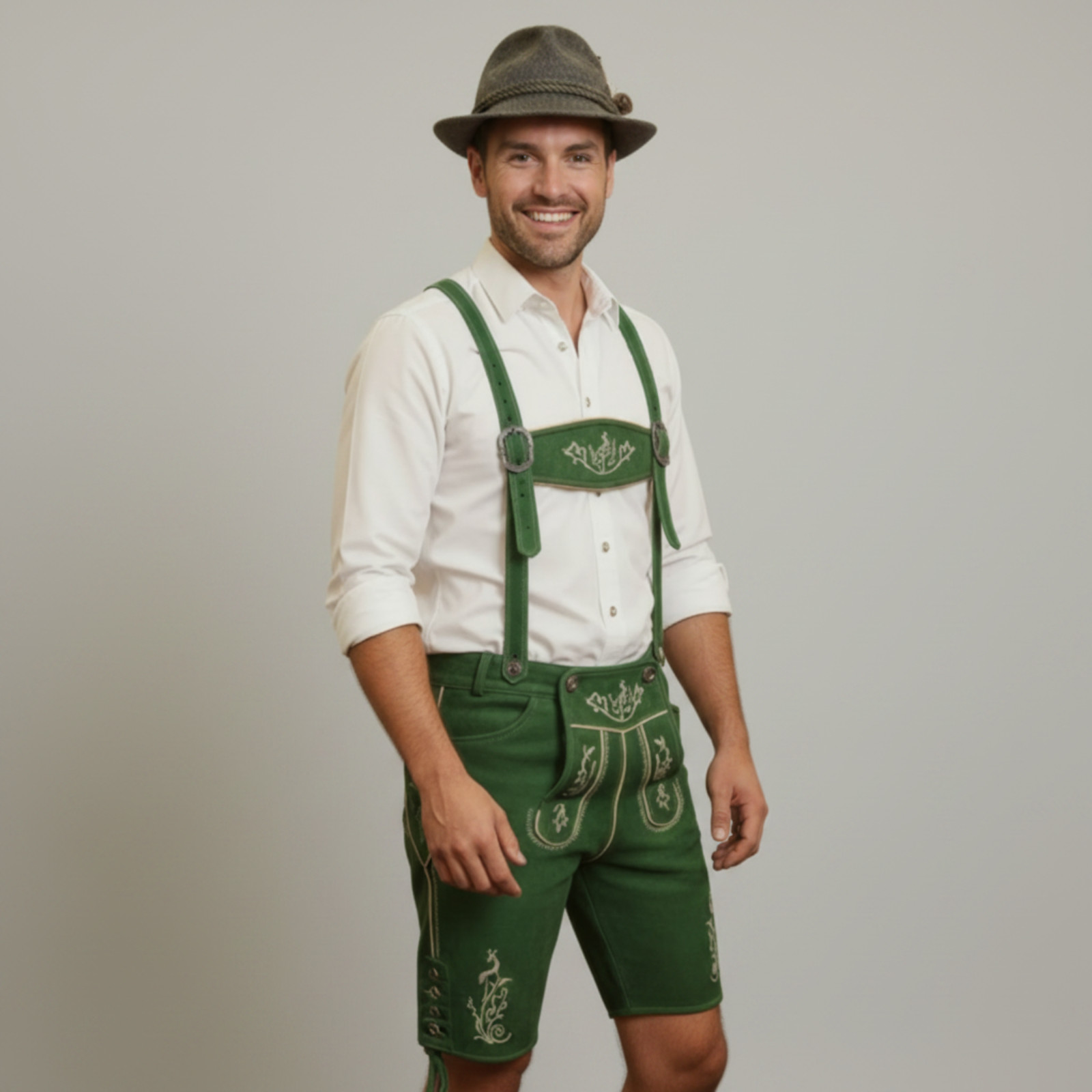 Men Lederhosen made of Genuine Cow Suede Leather Green