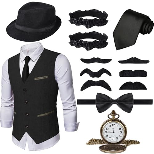 JONRRYIN 1920s Mens Costume Accessories Set, Gangster Costume Medium Black