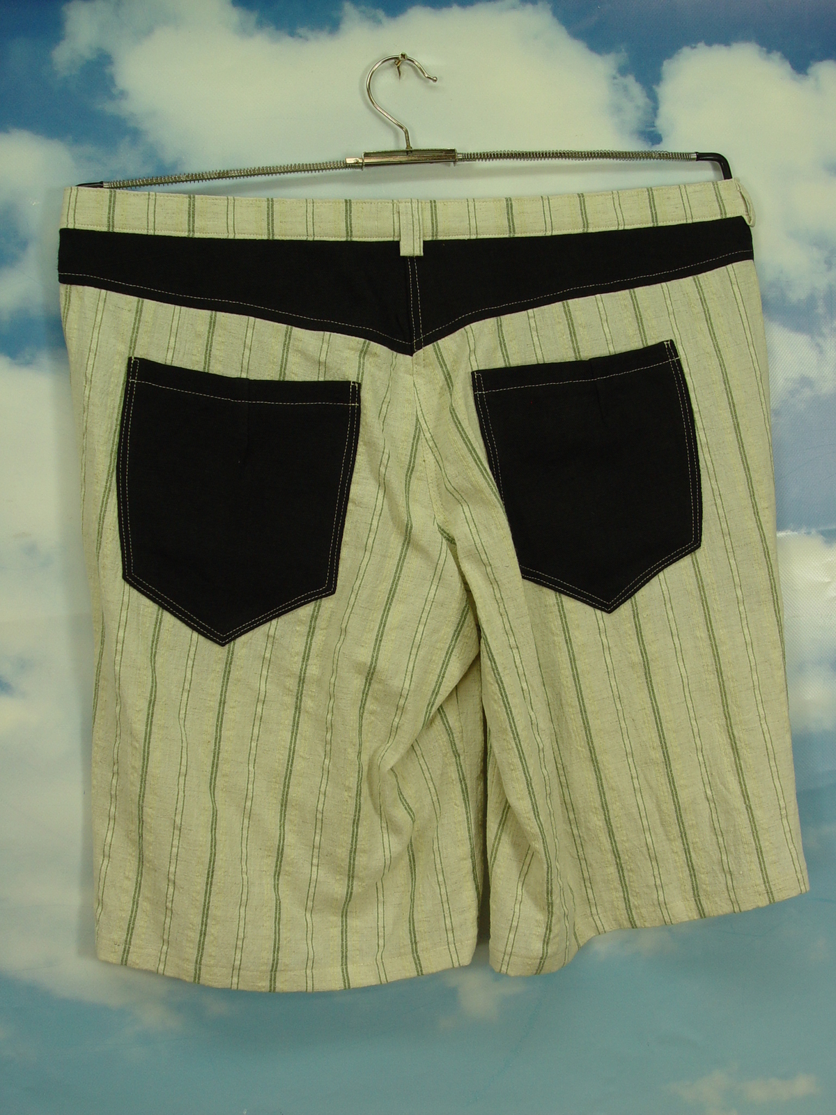 Upcycled pants men’s shorts striped linen short pants UCS007 size 54