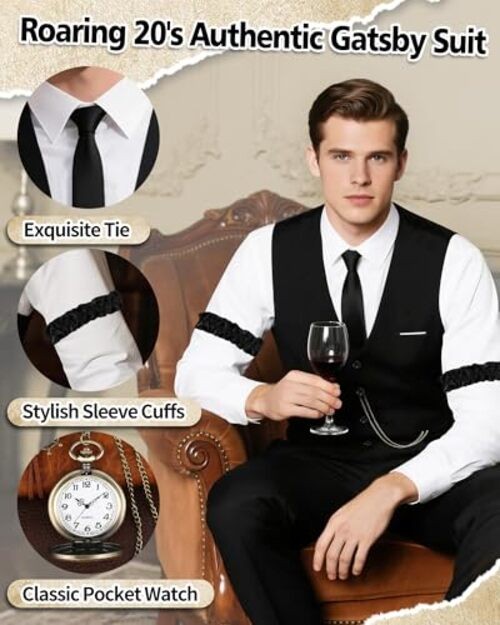 1920s Mens Costume, Roaring 20s Costumes for Men, Large Black- Newsboy Hat