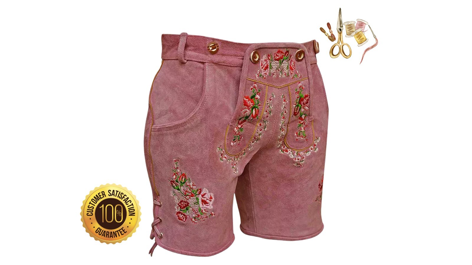 Ladies Pink Lederhosen Costume Bavarian Oktoberfest Shorts Women’s German Outfit