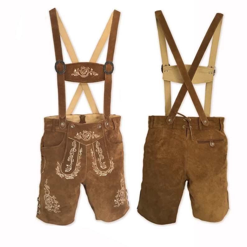 Men’s Bavarian Tratchen Lederhosen Pant German Oktoberfest Suede Leather Pants