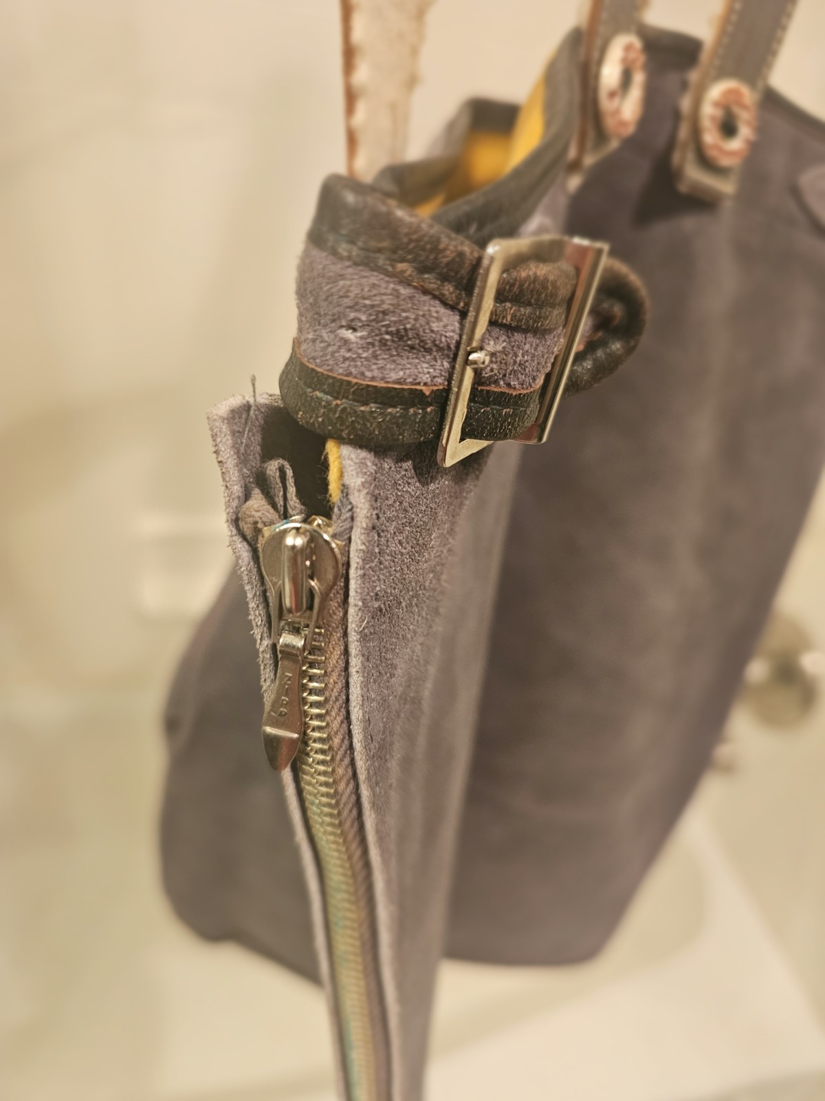 Vintage Leather Grey Gray Lederhosen with Suspenders. Octoberfest.