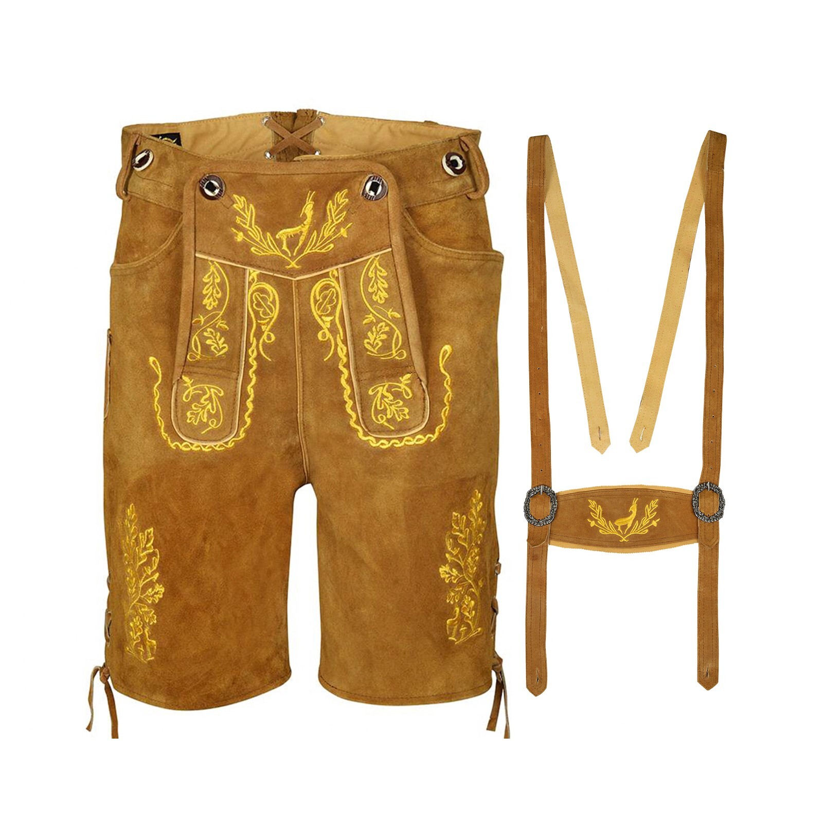 Mens Suede Leather Lederhosen Nowitzki Oktoberfest Bavarian Men Trachten Outfit