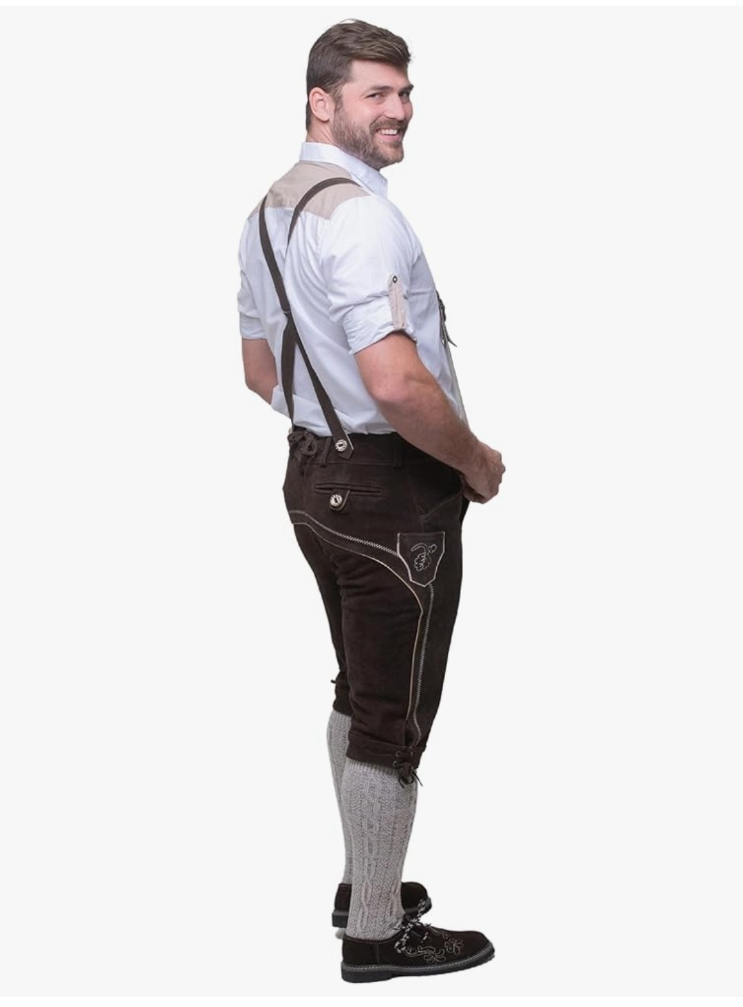 UOMNICUE Oktoberfest Costume Trousers Men’s Bavarian Lederhosen Brown -…