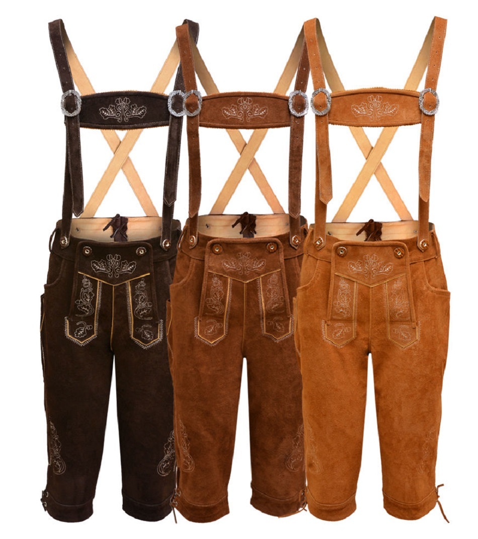New German Oktoberfest Bavarian Lederhosen Men Real Leather Matching long Short