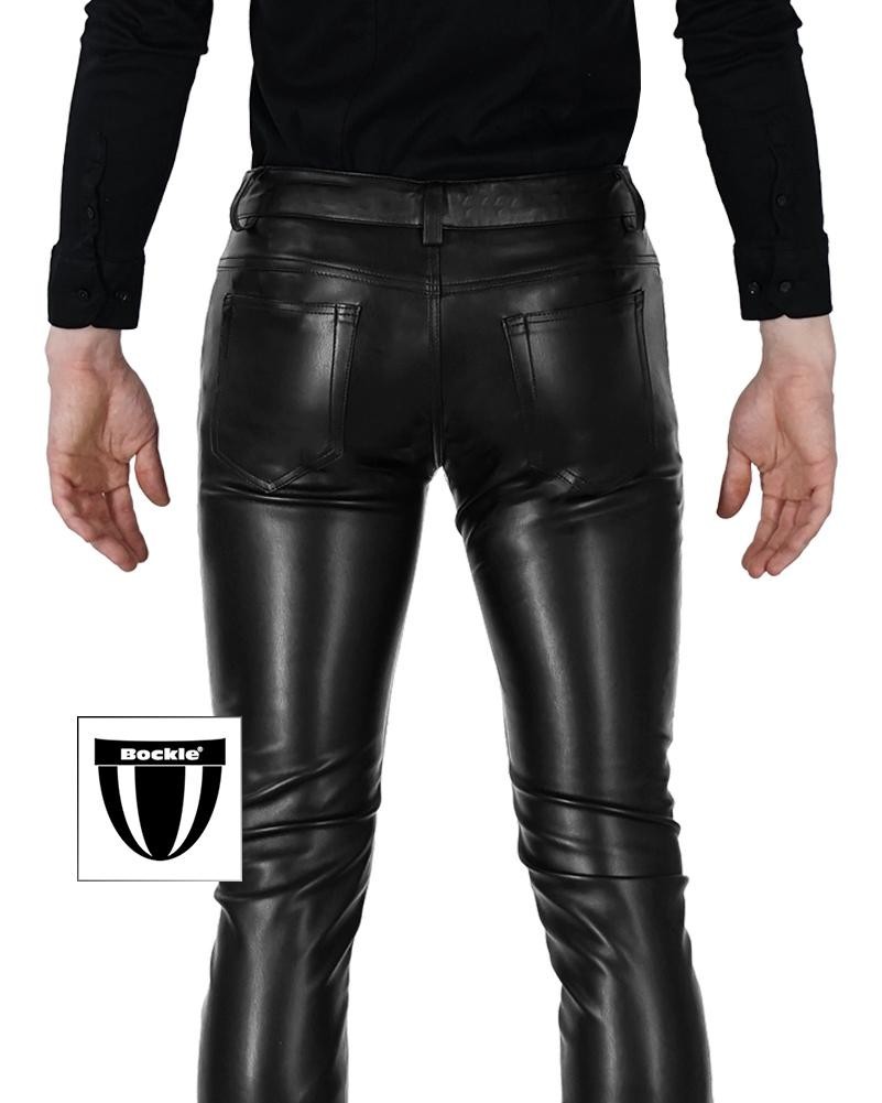 Bockle® NEW FAUX STRETCH BUTTON LEATHER PANTS Faux Leather Pants Men’s Leather Jeans
