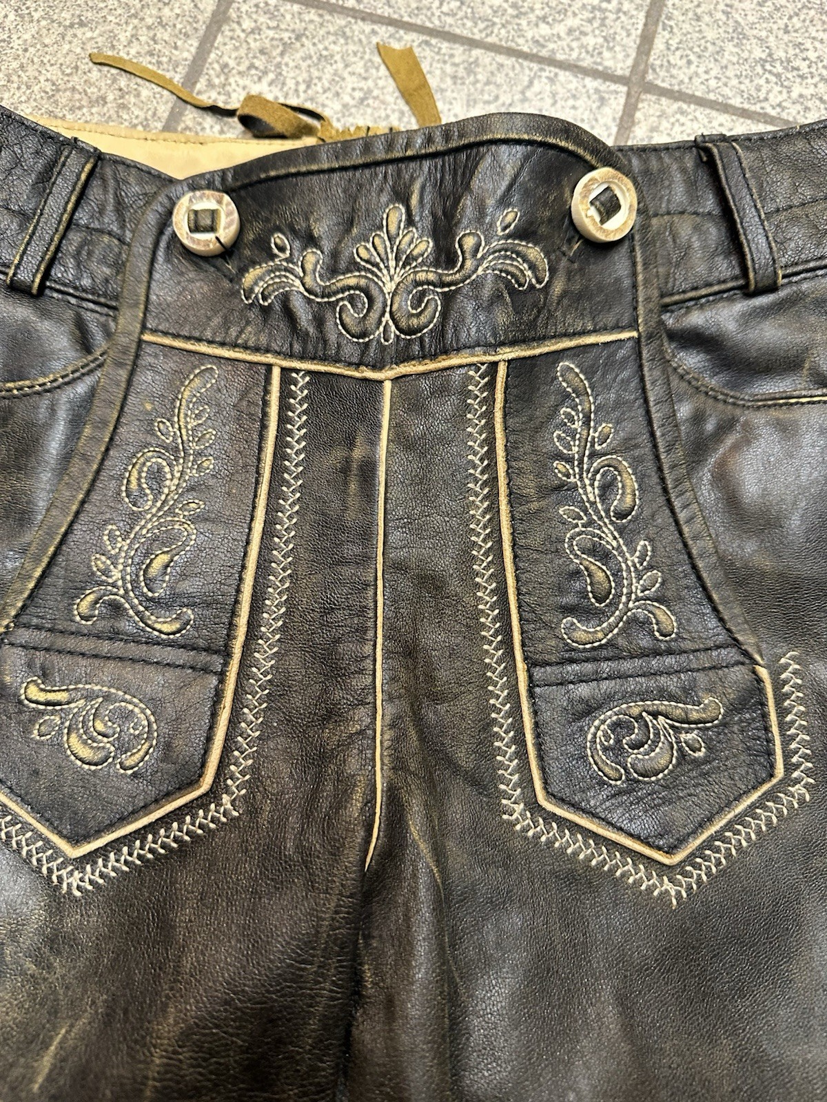 Country Maddox Leather Pants Three Quarter Knee Length Size 36 Brown Real Leather Excellent