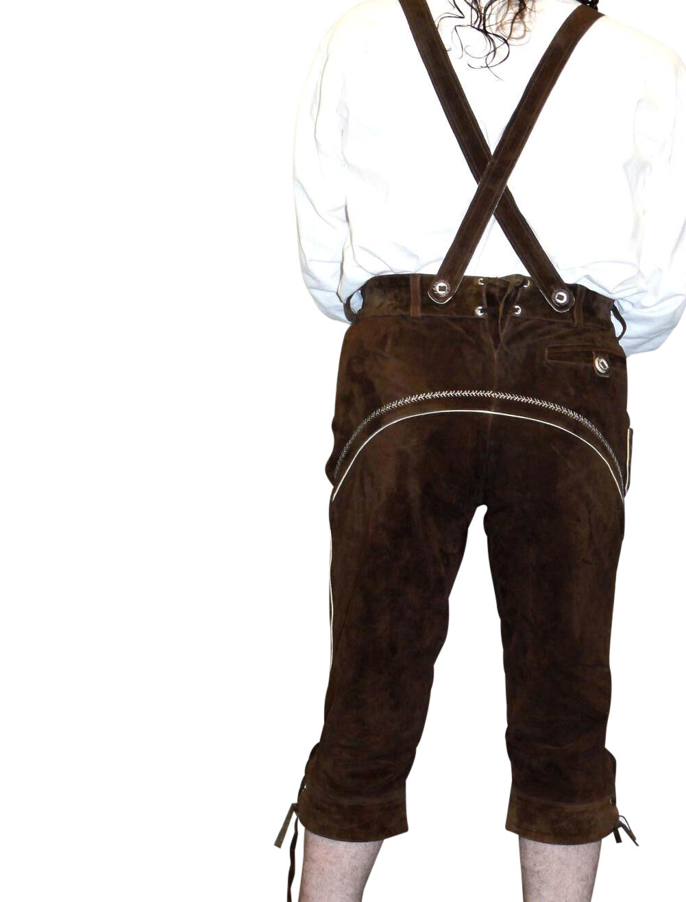 Brown Leather Lederhosen Short Pants German Oktoberfest Bundhosen M L XL 2XL 3XL