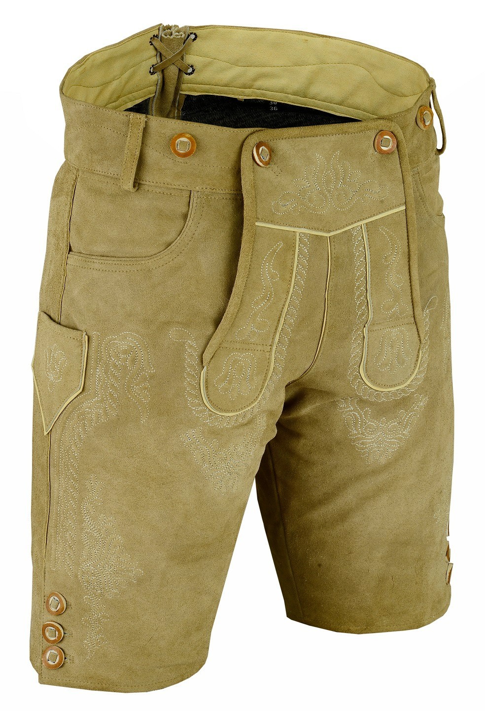 Loden Beige Leather Lederhosen Oktoberfest Men Leather Shorts