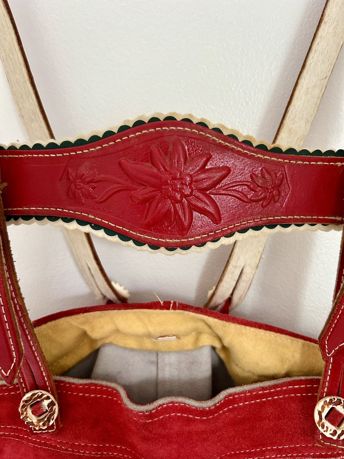 Vintage Lederhosen Boys Red Suede Leather Size 110