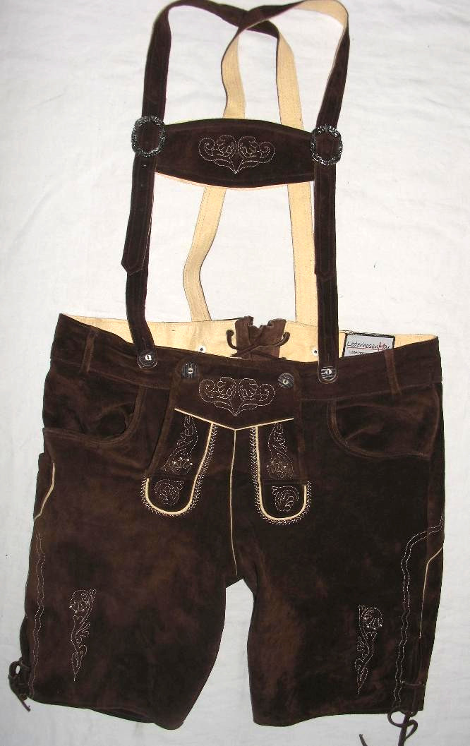 Huge : Short Men’s Leather Pants/Costume Trousers Made of Suede IN Brown Size 56