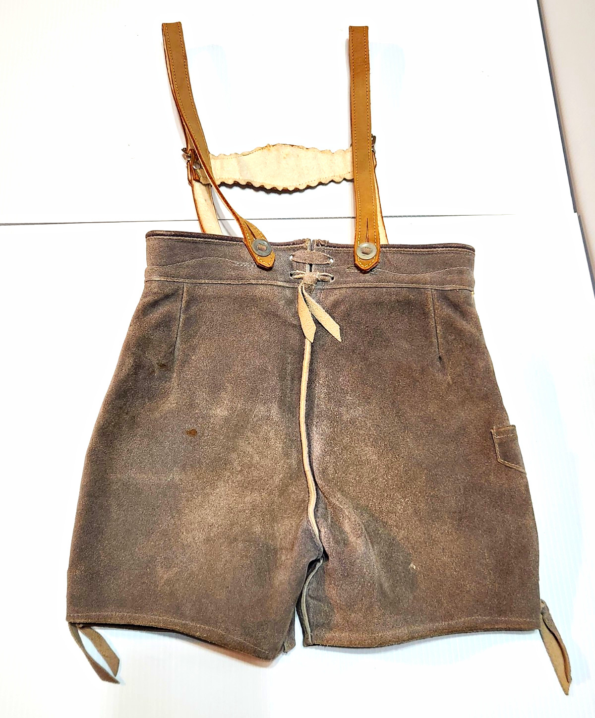 German Leather Childs Lederhosen Shorts w/ Suspenders, Leather Fabric
