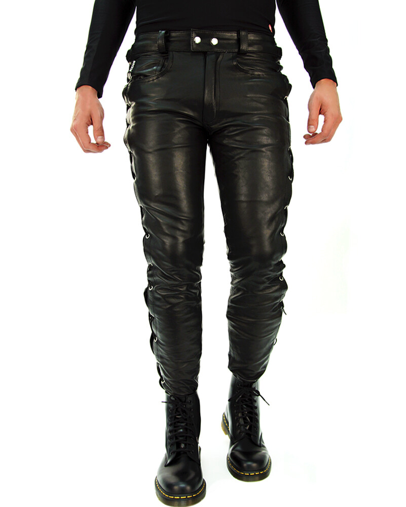 Bockle® 1991 Lace Up Leather Pants Biker Leather Trousers Lace Up Leather Jeans Motorcycle Pants