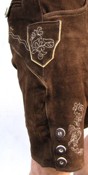 HIRSCHBERGER Trachten Lederhose kurz braun Gr. 46 – 60 Wildleder mit Träger