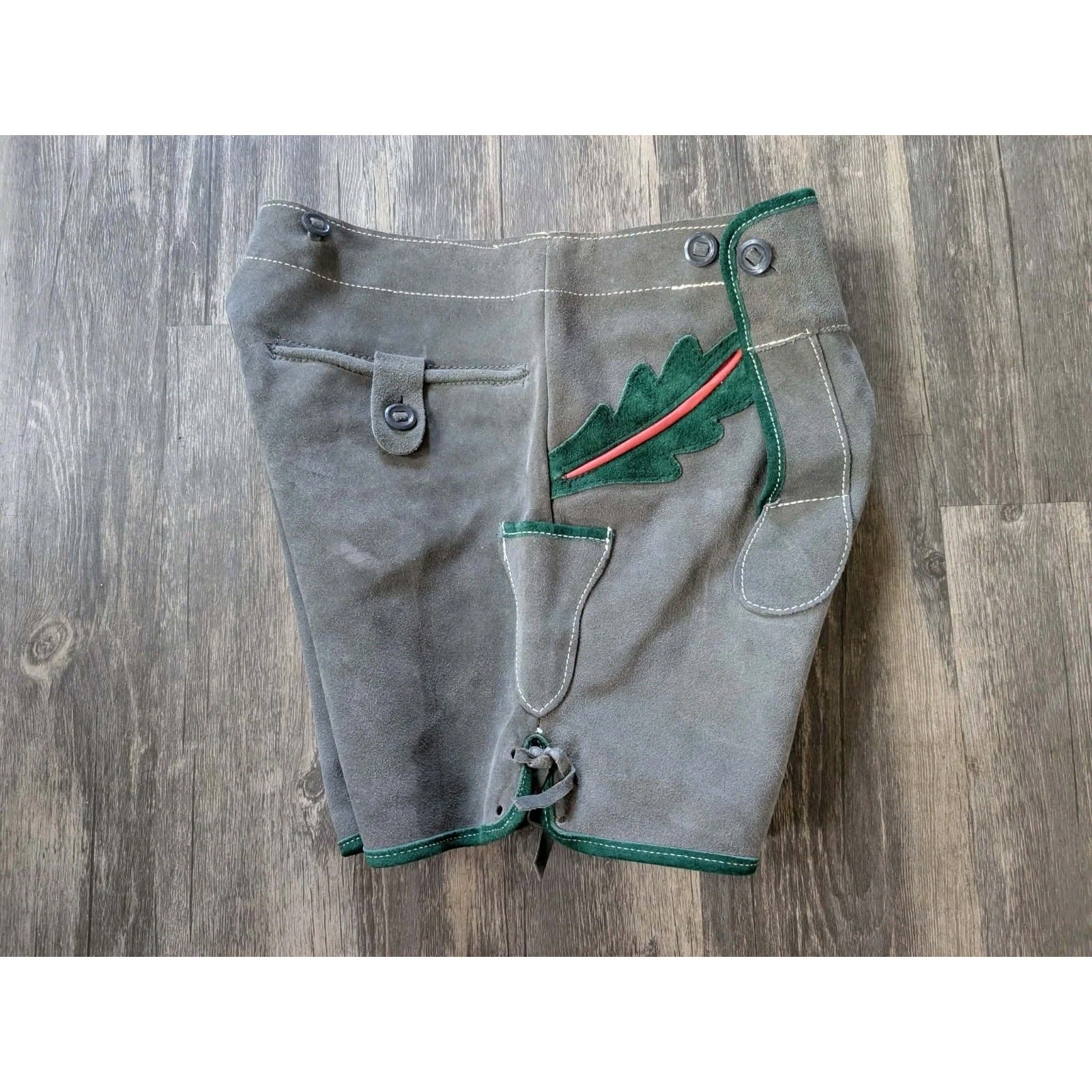 Boys Lederhosen German Gray Bavarian Suede Leather Shorts Costume Leprechaun