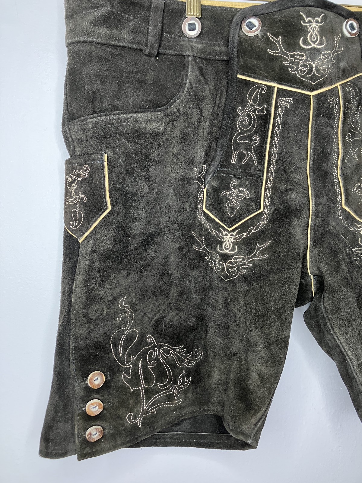 Schöneberger Trachten Couture Men’s Lederhosen Leather Shorts Brown Size 42