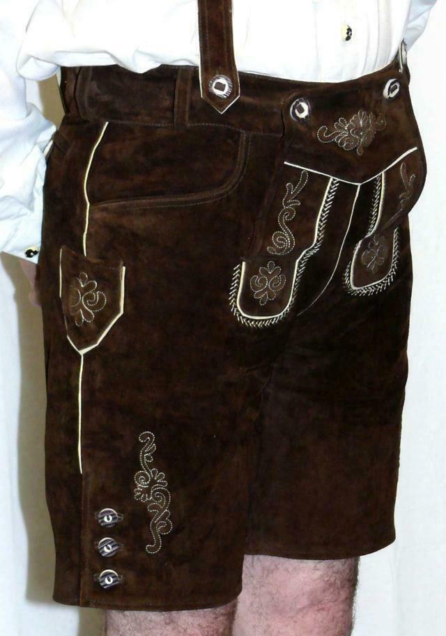 30″ to 56″ Leather Lederhosen Brown Oktoberfest Shorts Men German Bavarian Pants