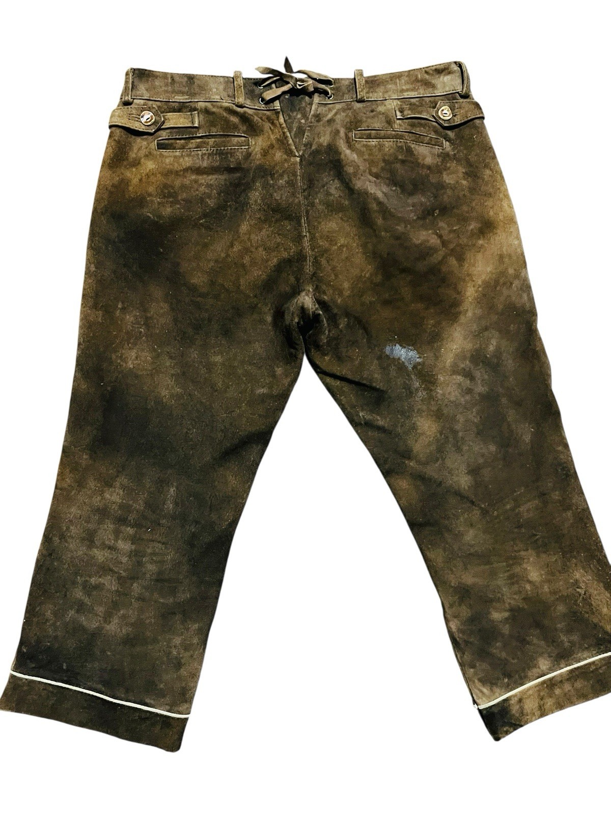 Almsach Mens Lederhosen Pants Brown Leather Oktoberfest Antler Buttons Medium 31