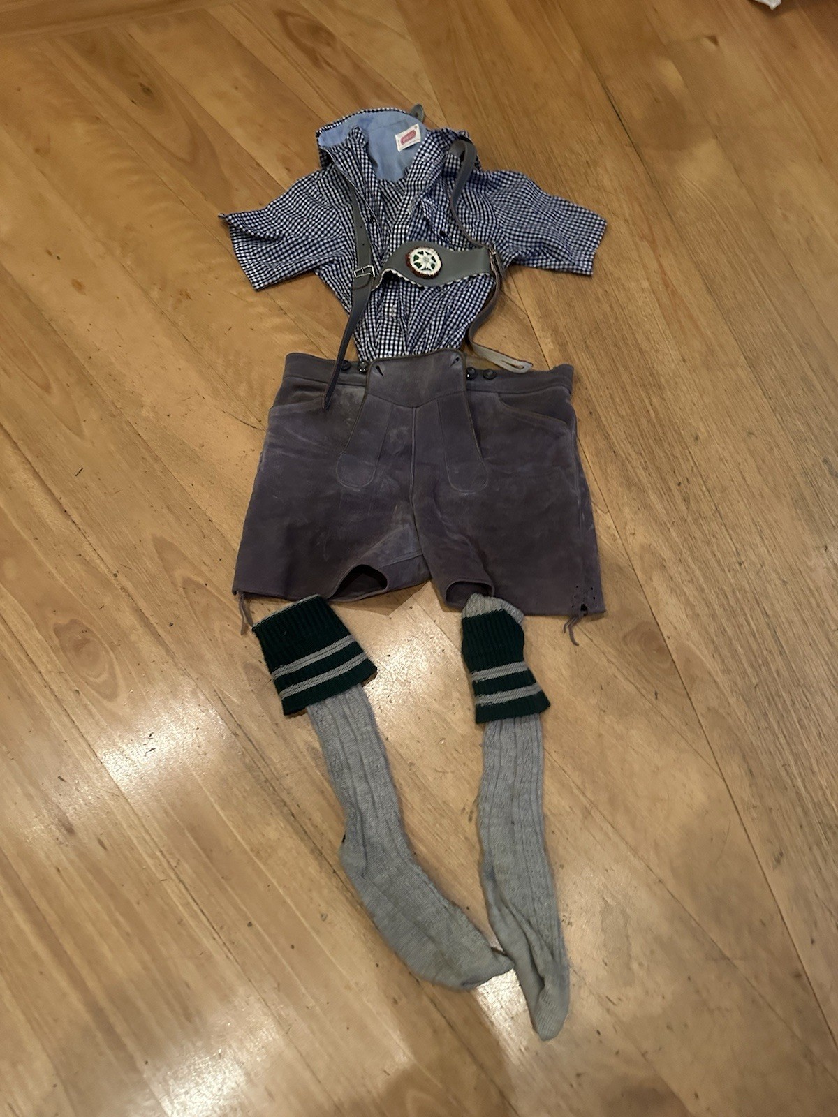 Leather Lederhosen Oktoberfest Set Shirt suspenders socks all made Germany
