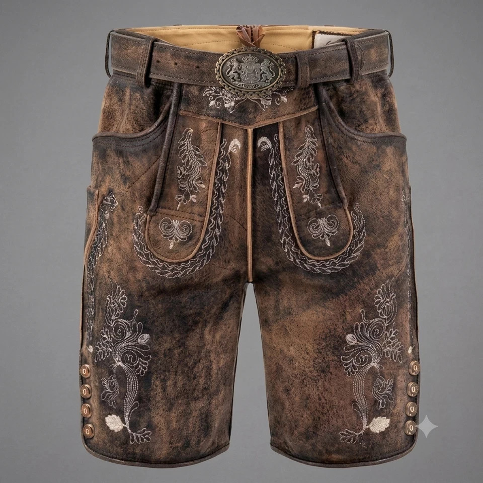 Authentic Bavarian Lederhosen | Handmade Suede Leather Trachten Shorts