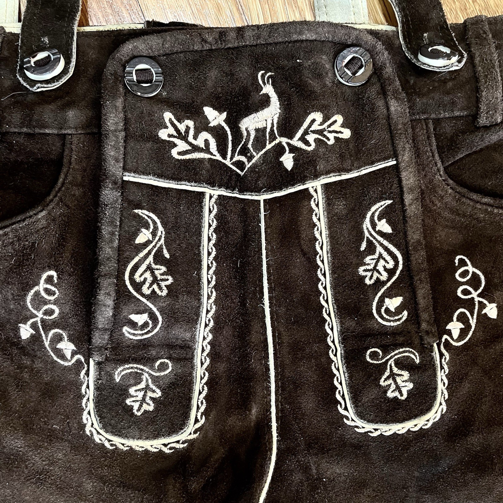 Vtg Lederhosen Suede Shorts Mens Euro 46 Brown Embroidered Oktoberfest German