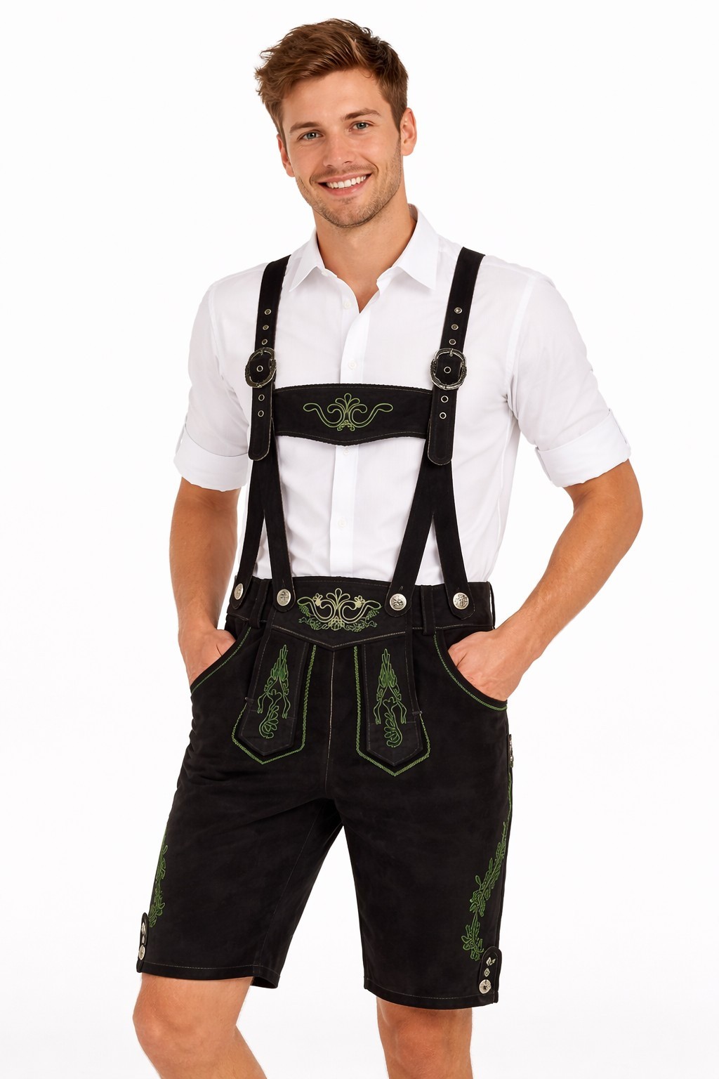 JOHN F MENS KNEE LENGTH TRADITIONAL LEATHER PANTS BLACK OKTOBERFEST SIZE 58 0214594135