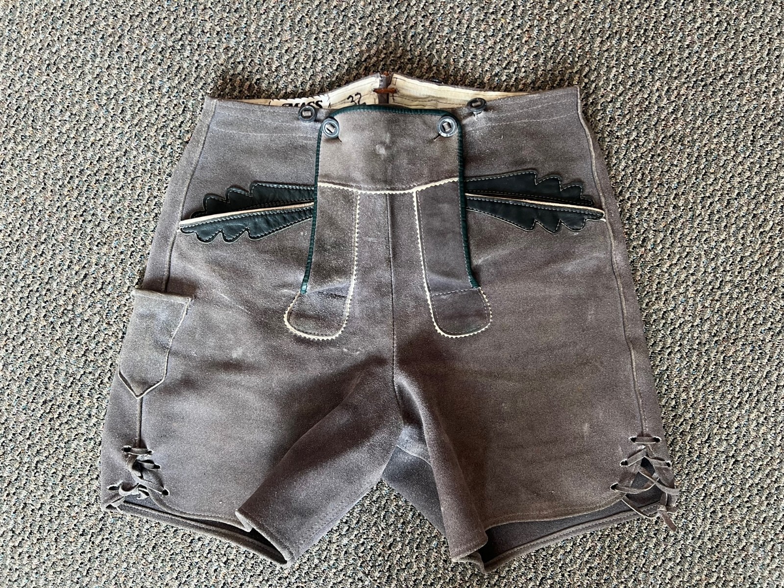 Vintage German Bavarian Gray Leather Suede Lederhosen Shorts
