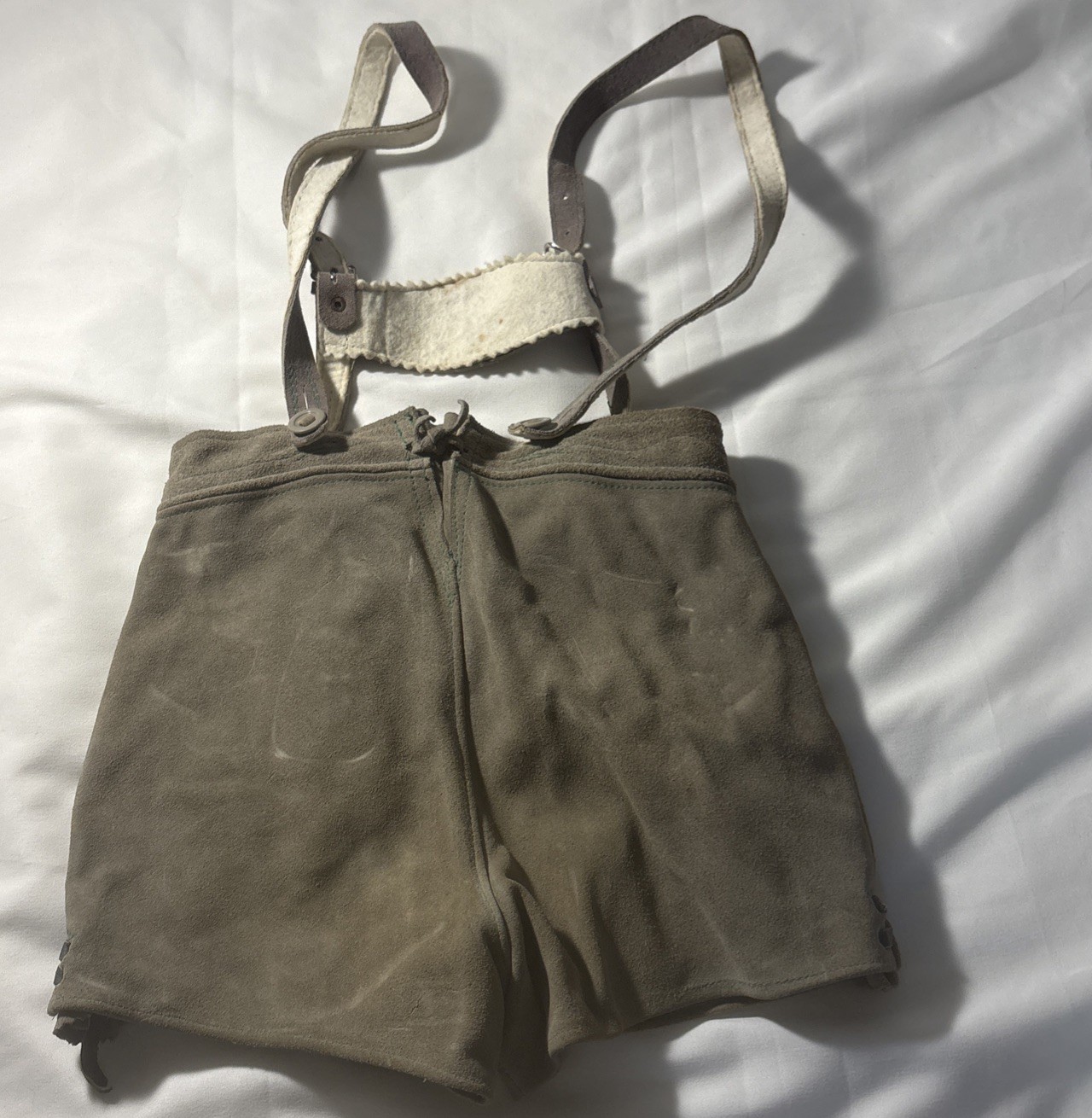 Vintage 3 German Lederhosen Shorts Suspender authentic Suede Leather Oktoberfest